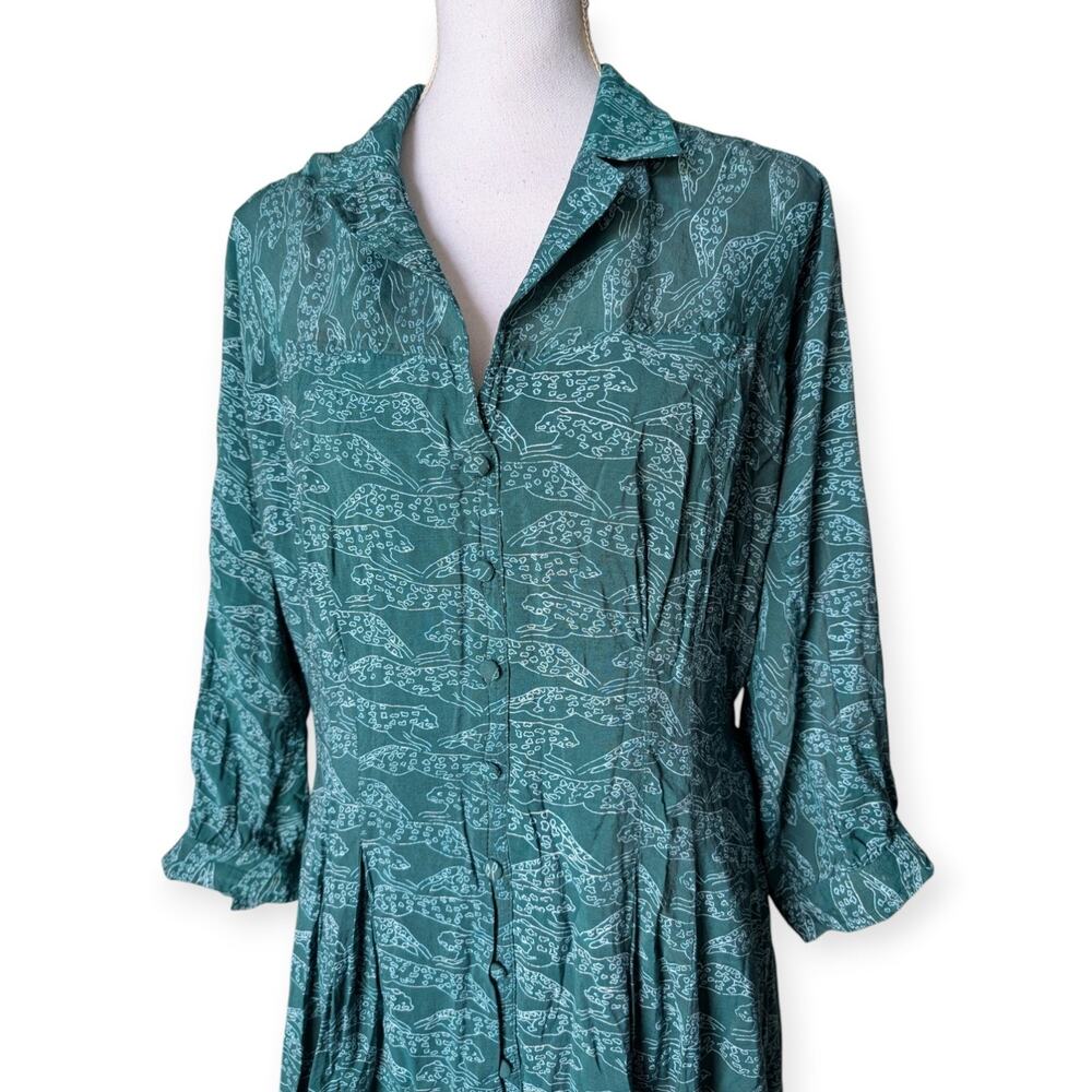 Anthropologie Teal Green Printed Mini Dress - Picture 5 of 10
